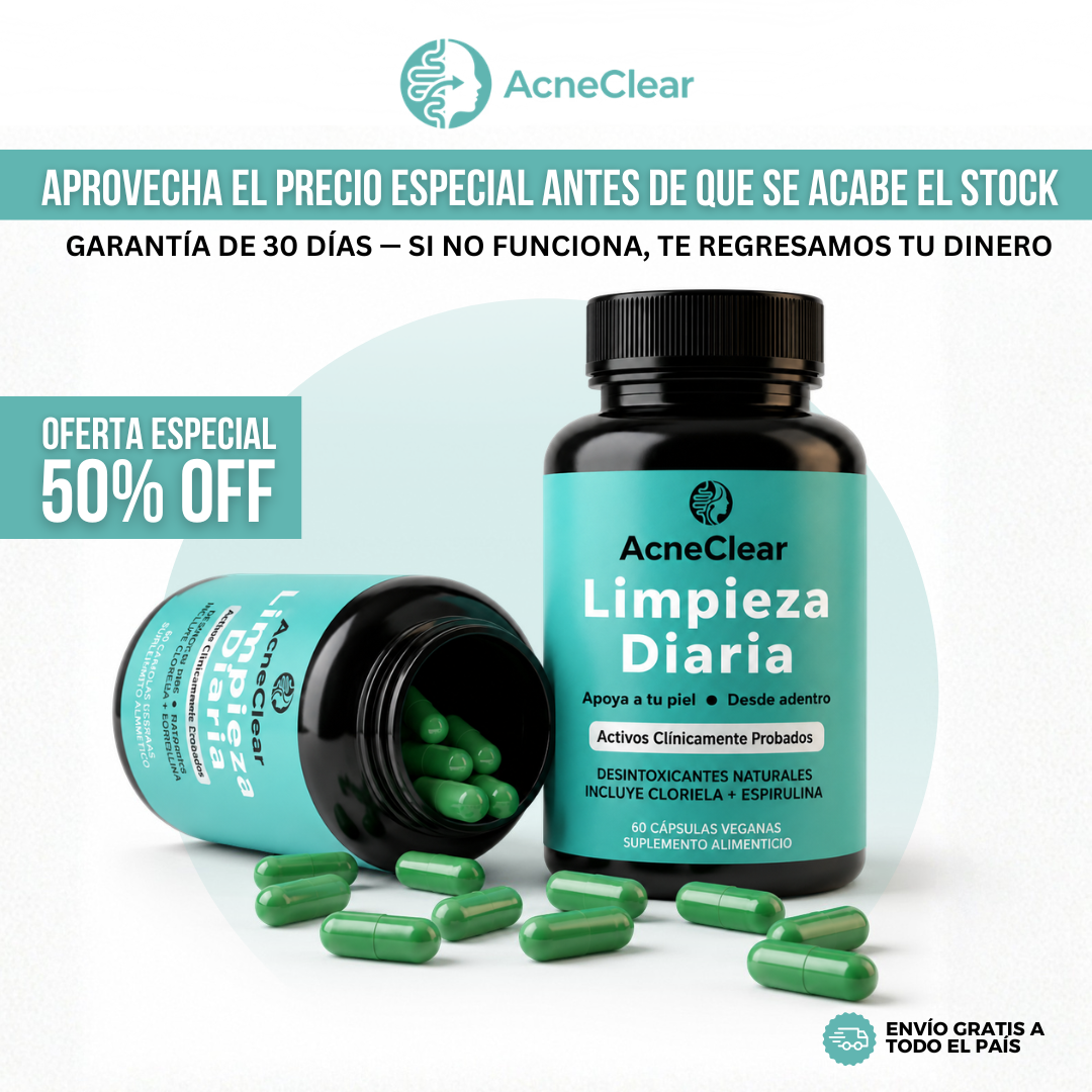 AcneClear™ | 10 ingredientes activos en 3 mecanismos para apoyar la salud intestinal y mejorar la apariencia del acné desde adentro