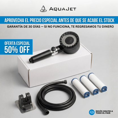 AquaJet™ Cabezal de Ducha con Filtro | Mejora el Brillo de tu Cabello y Cuida tu Piel