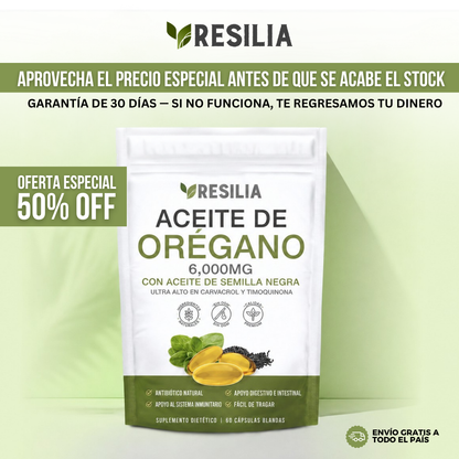 Resilia® Cápsulas de Aceite de Orégano + Aceite de Semilla Negra | Desinflama y Revitaliza