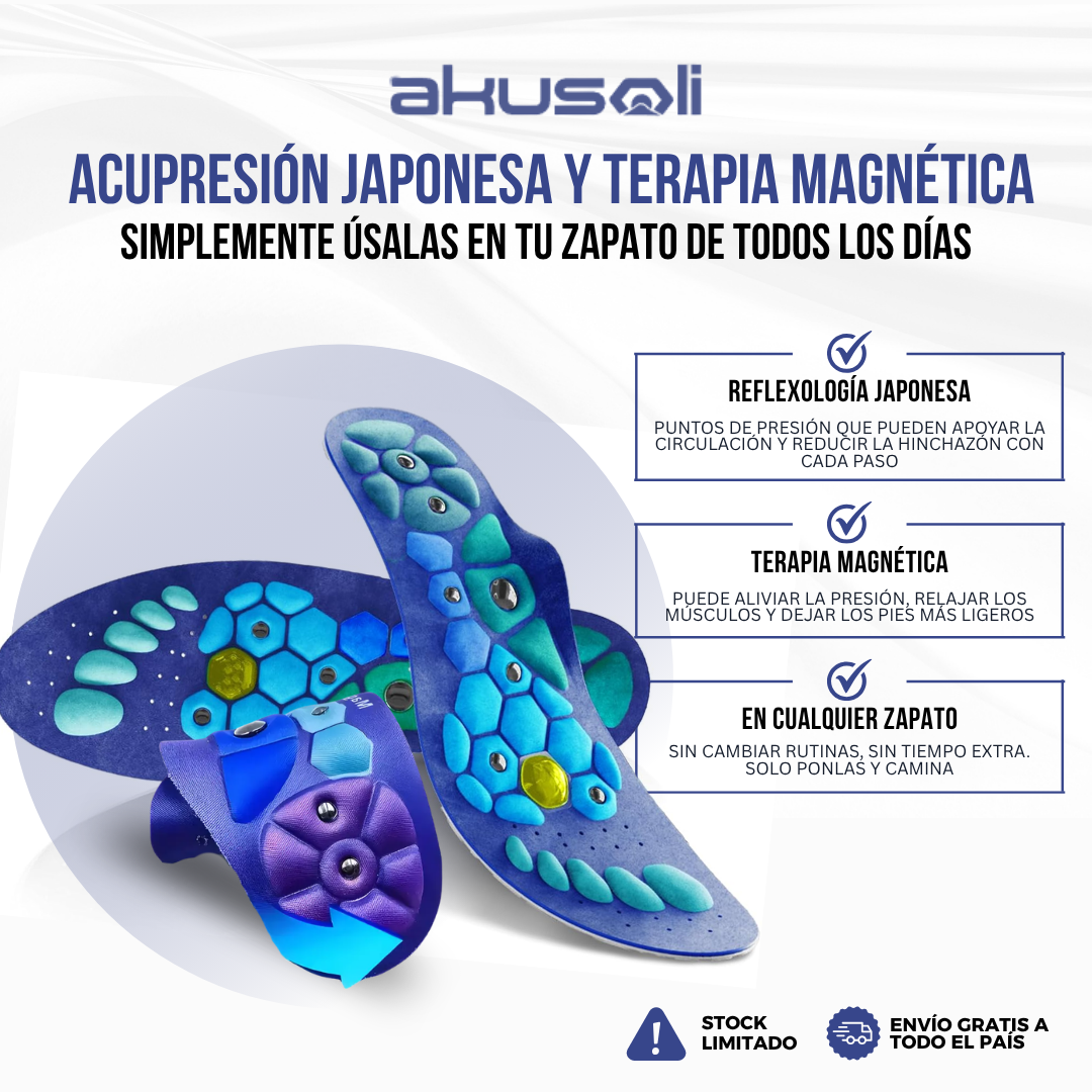 Akusoli™ Plantillas de Acupresión para Pies Hinchados | Reflexología Japonesa + Terapia Magnética.