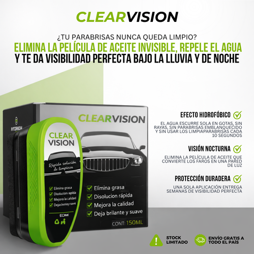 ClearVision™ — Limpiador Impermeable, El Agua Escurre Sola