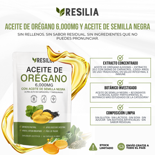 Resilia® Cápsulas de Aceite de Orégano + Aceite de Semilla Negra | Desinflama y Revitaliza