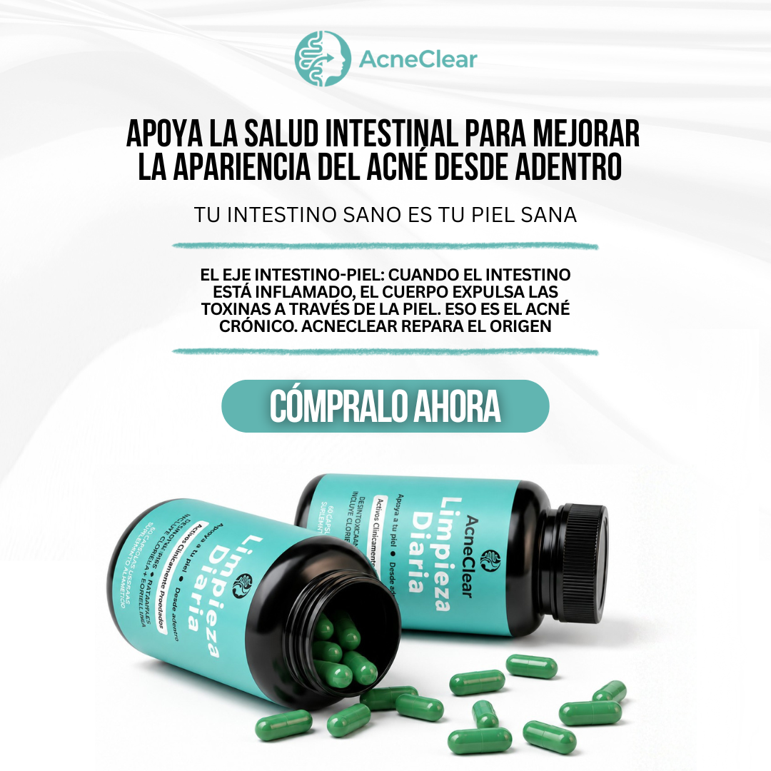 AcneClear™ | 10 ingredientes activos en 3 mecanismos para apoyar la salud intestinal y mejorar la apariencia del acné desde adentro