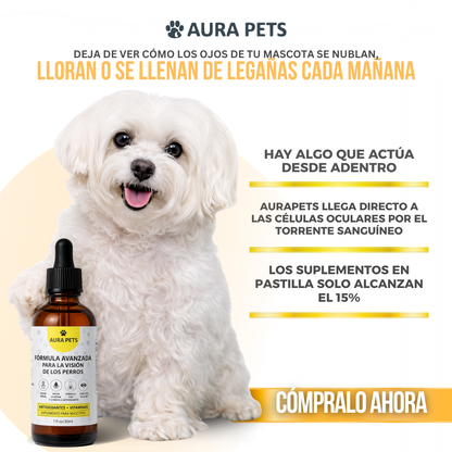 AuraPets™ Nano-Gotas Sublinguales para Ojos de Mascota — Ojos Nublados, Lagrimeo y Legañas