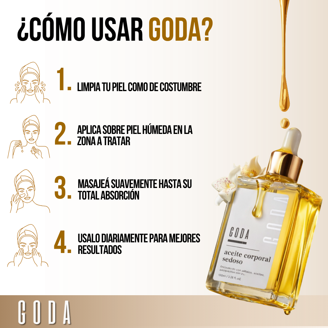 Goda® Aceite de Seda Corporal — Piel Más Firme y Más Suave
