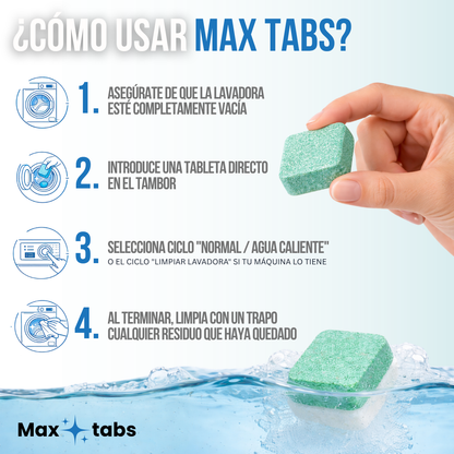 Max Tabs™ — Limpiador de tambores de Lavadora.