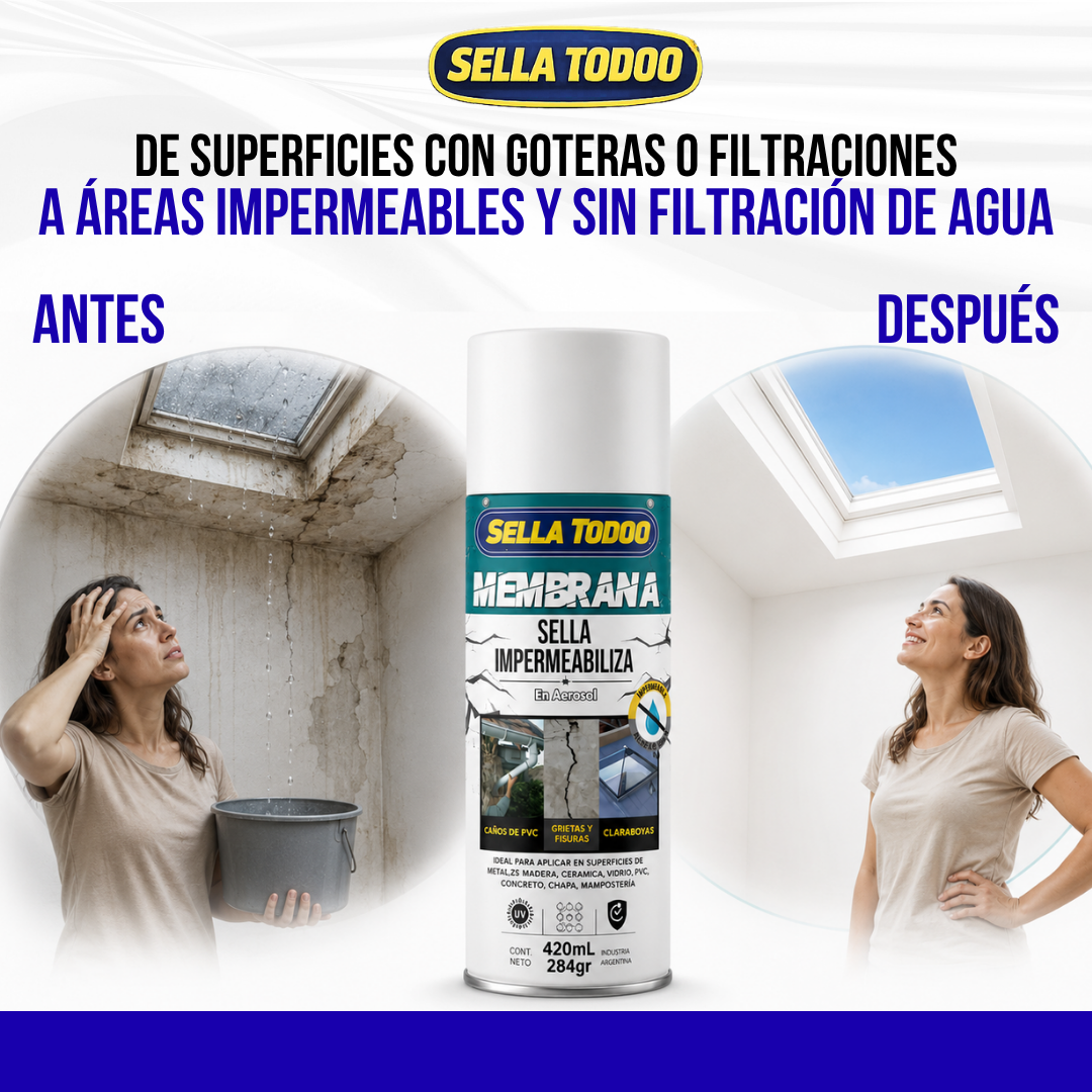 Sella Todoo™ Spray Sellador Impermeable | La Gotera que Vuelve Cada Temporada. Esta Vez la Sellas Tú.