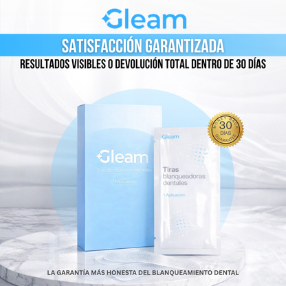 Gleam™ Tiras Blanqueadoras de Dientes | 2 Tonos Más Blanco en 30 Minutos.