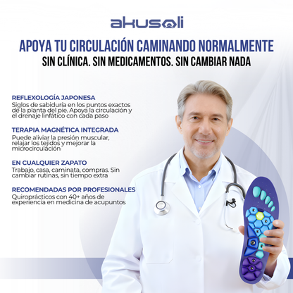 Akusoli™ Plantillas de Acupresión para Pies Hinchados | Reflexología Japonesa + Terapia Magnética.