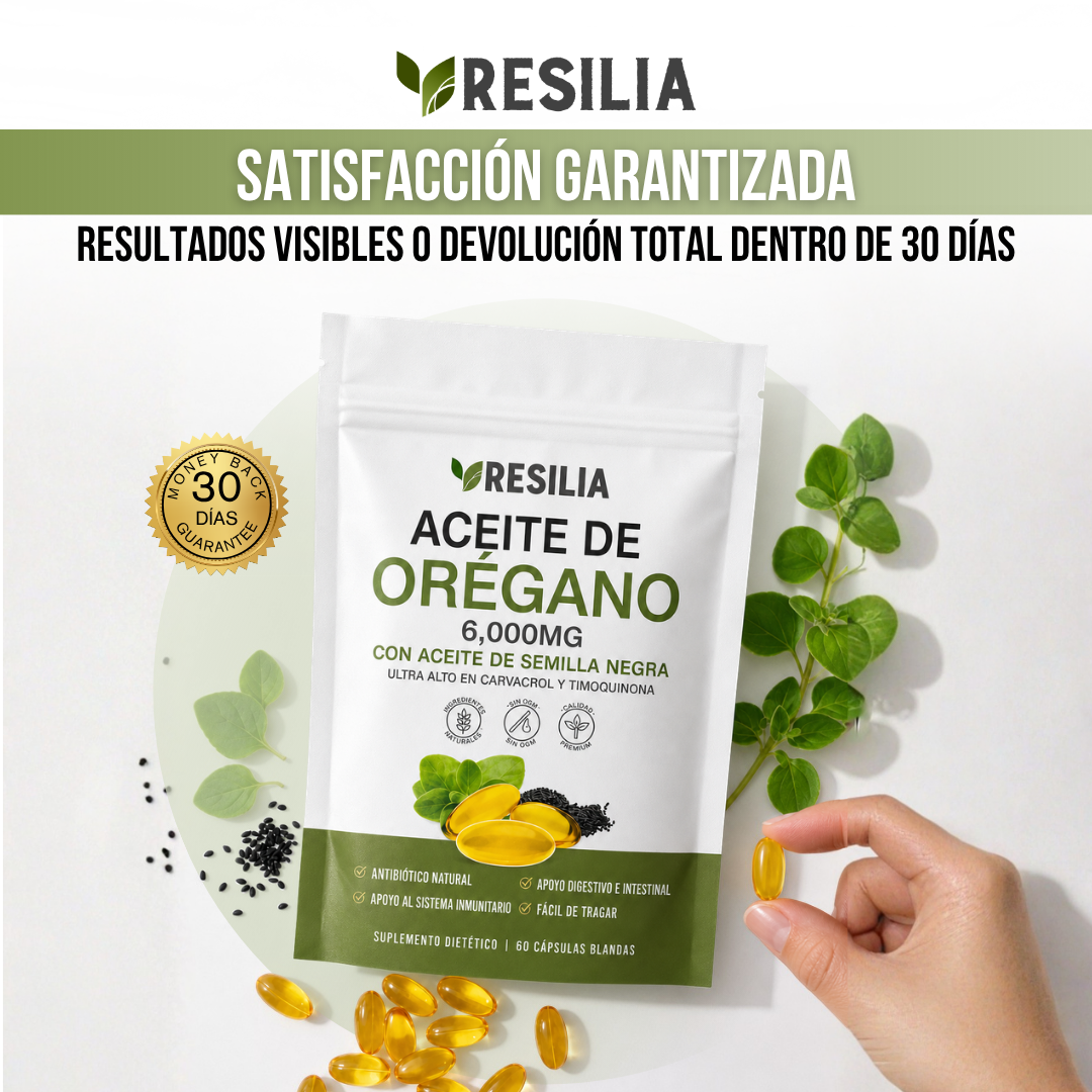 Resilia® Cápsulas de Aceite de Orégano + Aceite de Semilla Negra | Desinflama y Revitaliza