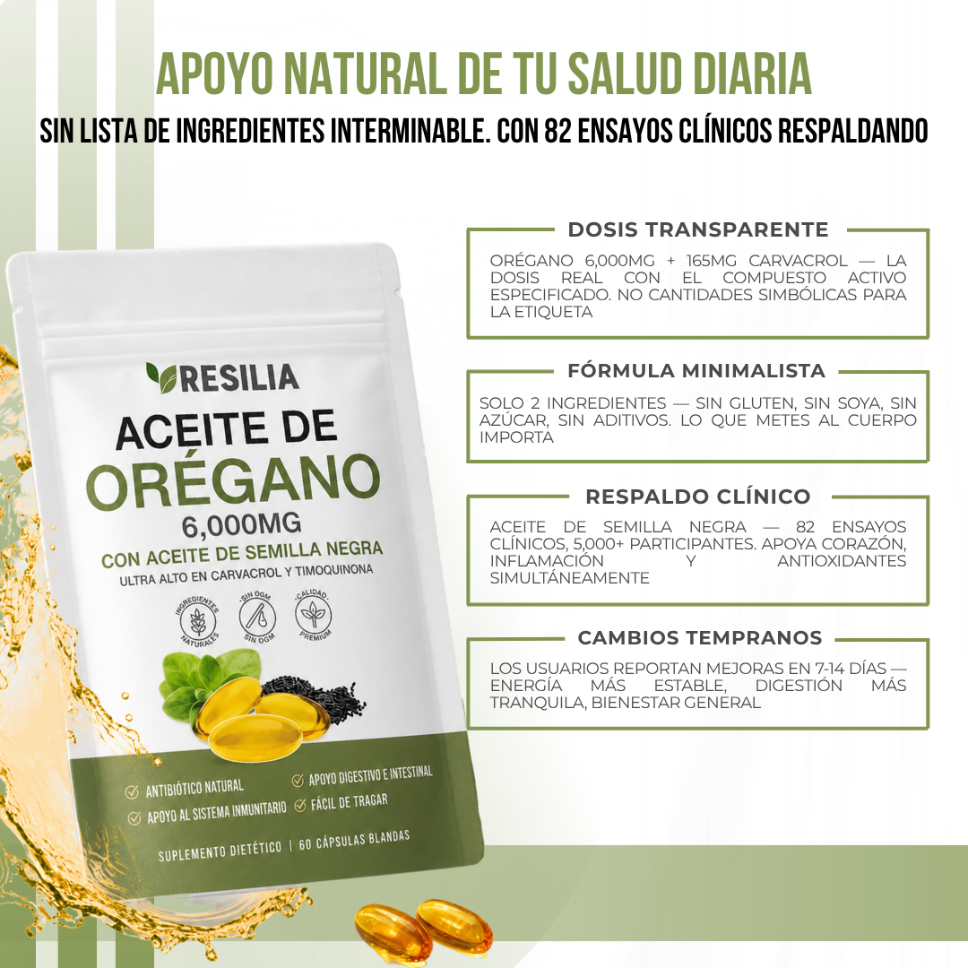 Resilia® Cápsulas de Aceite de Orégano + Aceite de Semilla Negra | Desinflama y Revitaliza