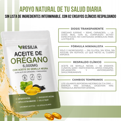 Resilia® Cápsulas de Aceite de Orégano + Aceite de Semilla Negra | Desinflama y Revitaliza