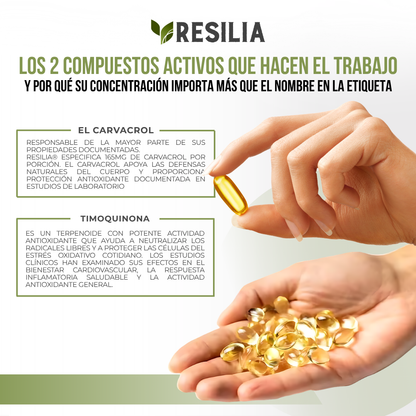Resilia® Cápsulas de Aceite de Orégano + Aceite de Semilla Negra | Desinflama y Revitaliza